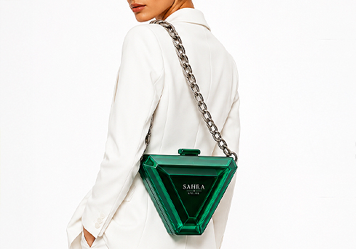 French Fashion Awards Winner - Emerald Prism Clutch by Sahra Designs company Sahra Atelier 